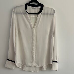New York & Company Cream Blouse with Black Trim